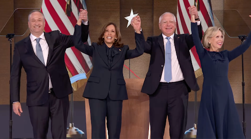 Kamala Harris, Tim Walz, Doug Emhoff, and Gwen Walz