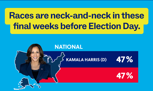 Races are neck-and-neck in these final weeks before Election Day.