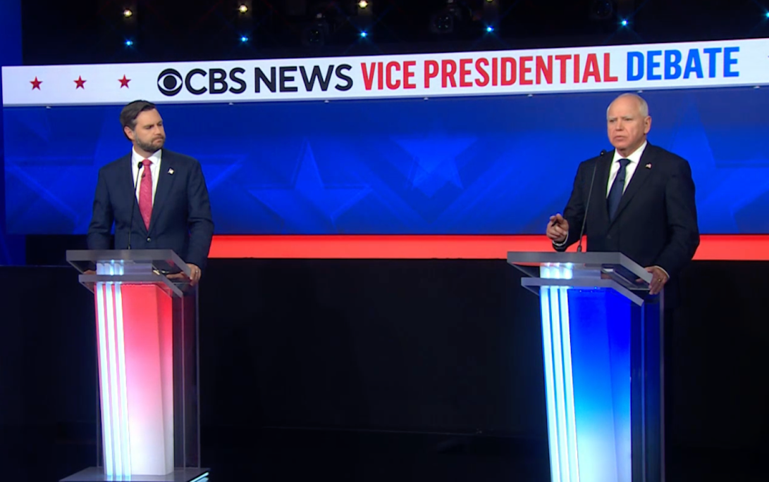 Gov. Tim Walz and JD Vance at VP Debate