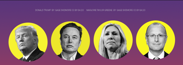 Donald Trump, Elon Musk, Marjorie Taylor Greene, and Brendan Carr