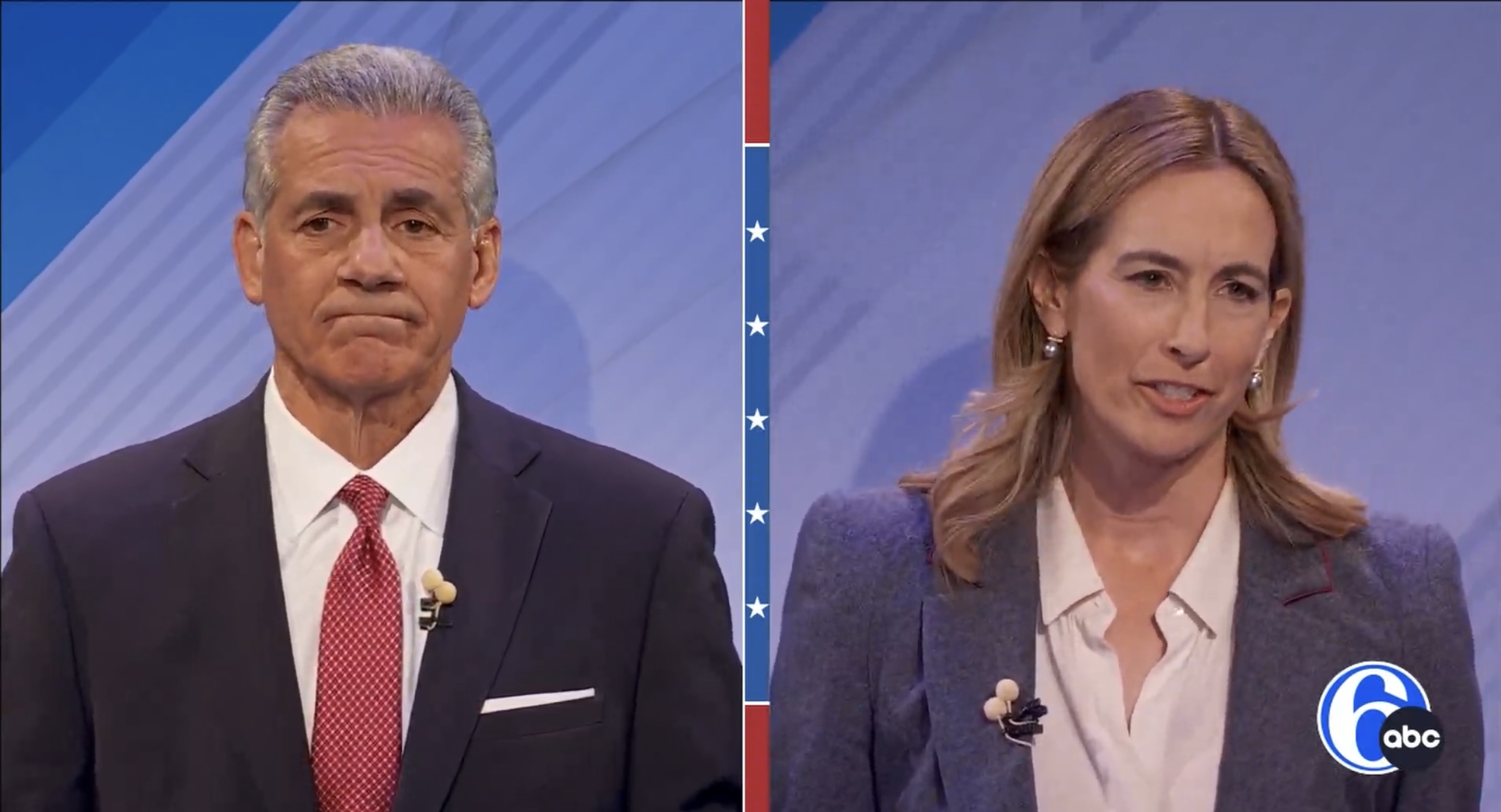 Mikie Sherrill and Jack Ciattarelli on the debate stage. Mikie Sherrill and Jack Ciattarelli on the debate stage.